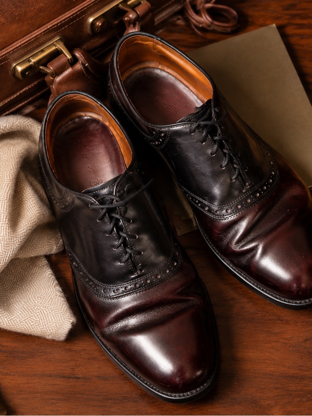 Allen Edmond Two-Tone Black & Brown Leather Wingtip Oxfords - Men's - Picture 2 of 10